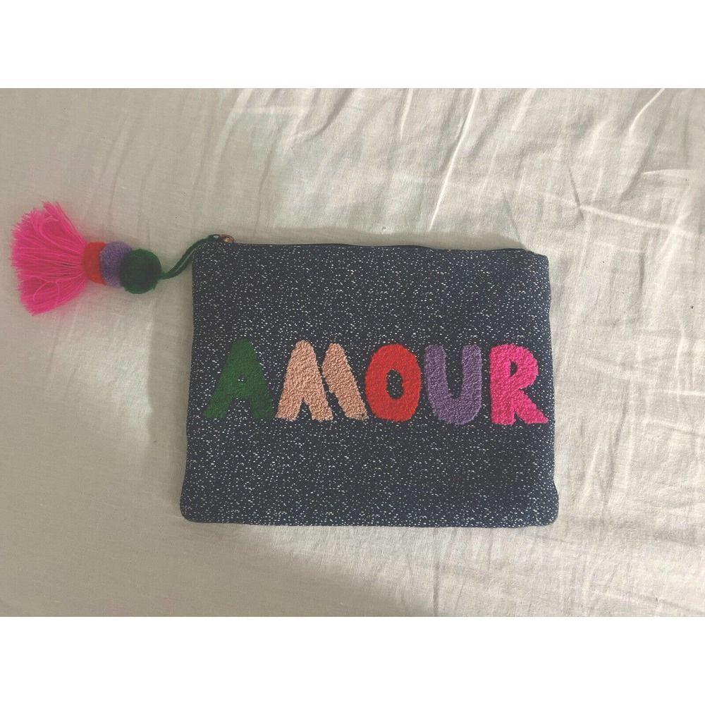 Stella & Dot Amour Pouch Clutch Boho Bohemian Tassel Bag Zipper Colorful